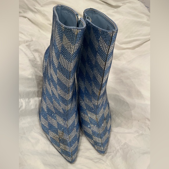 New Gianni Bini Alford Checkered Rhinestone Flared Heel Booties - Picture 5 of 11